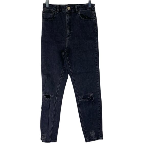 ASOS Denim Faded Black Distressed High Rise Boyfriend Jeans Stretch 28/32 - Picture 1 of 10